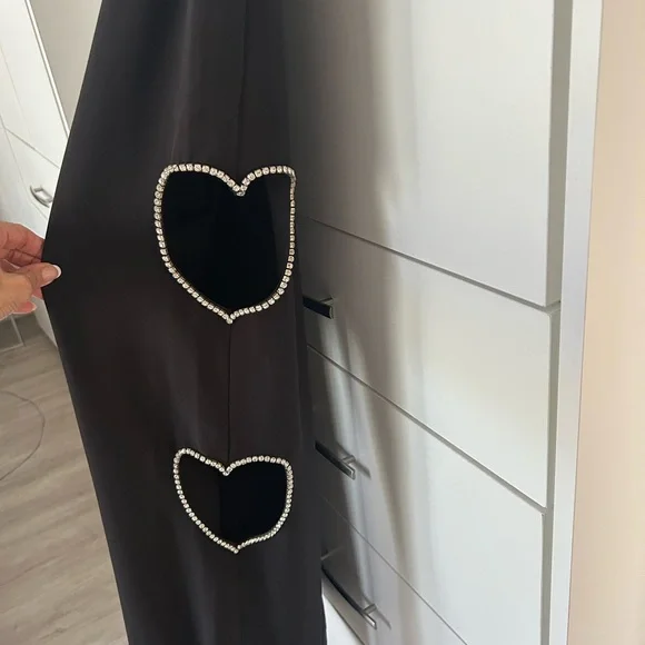 Elegant Black Diamond Trimmed Heart on the side Women's Pants - Picture 3 of 6